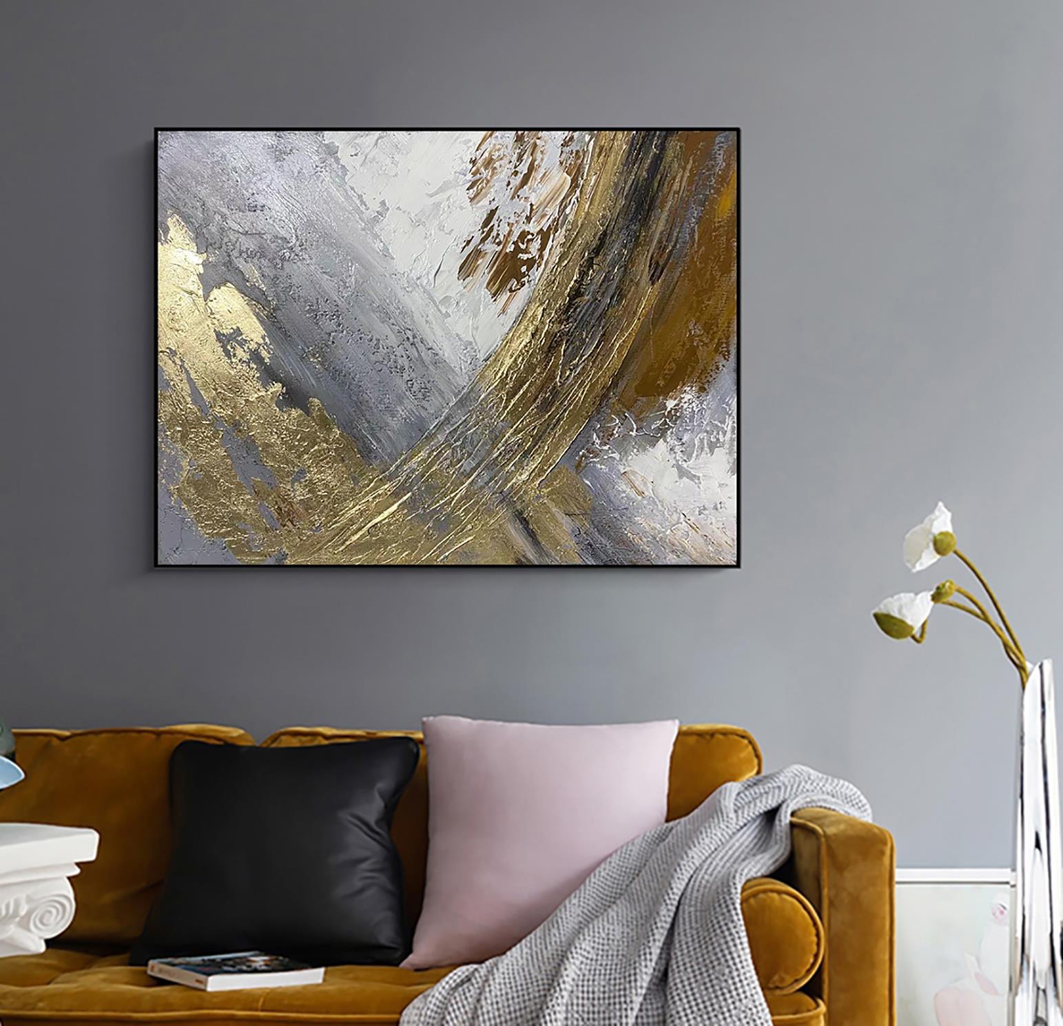 gray Gold 06 by Palette Knife wall decor Oil Paintings